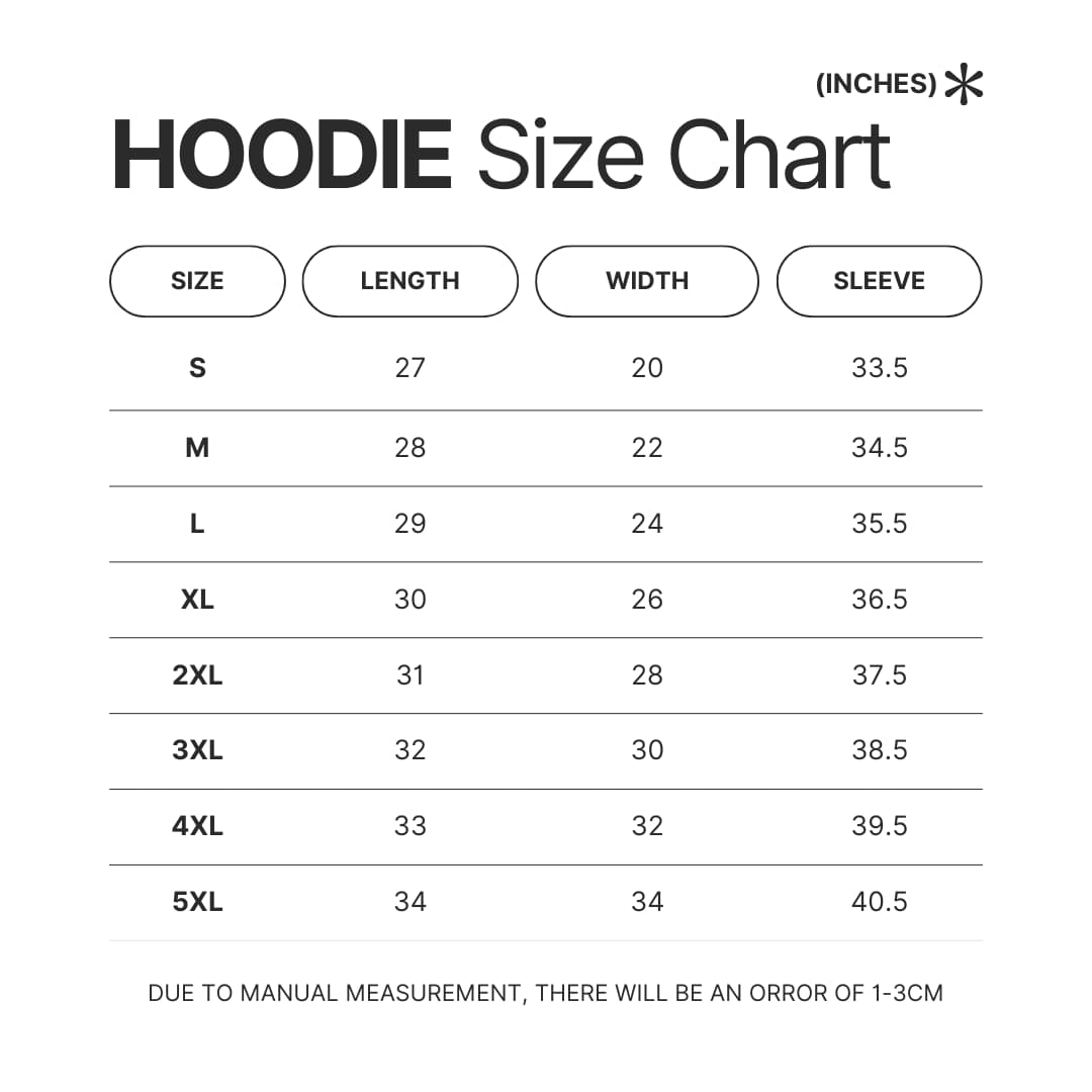 Hoodie Size Chart - Out Of Character Shop