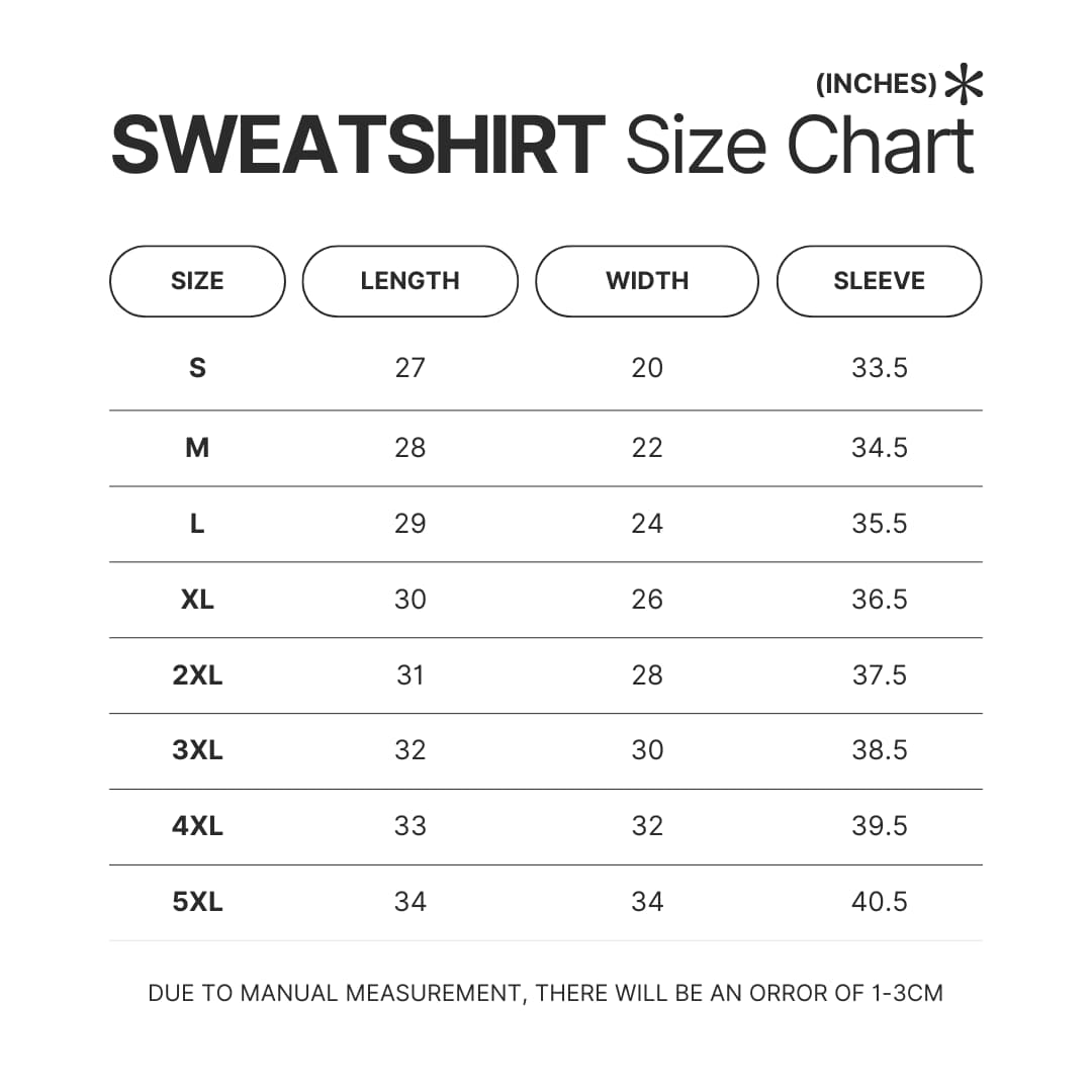 Sweatshirt Size Chart - Out Of Character Shop
