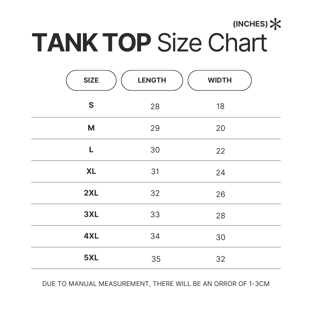 Tank Top Size Chart - Out Of Character Shop
