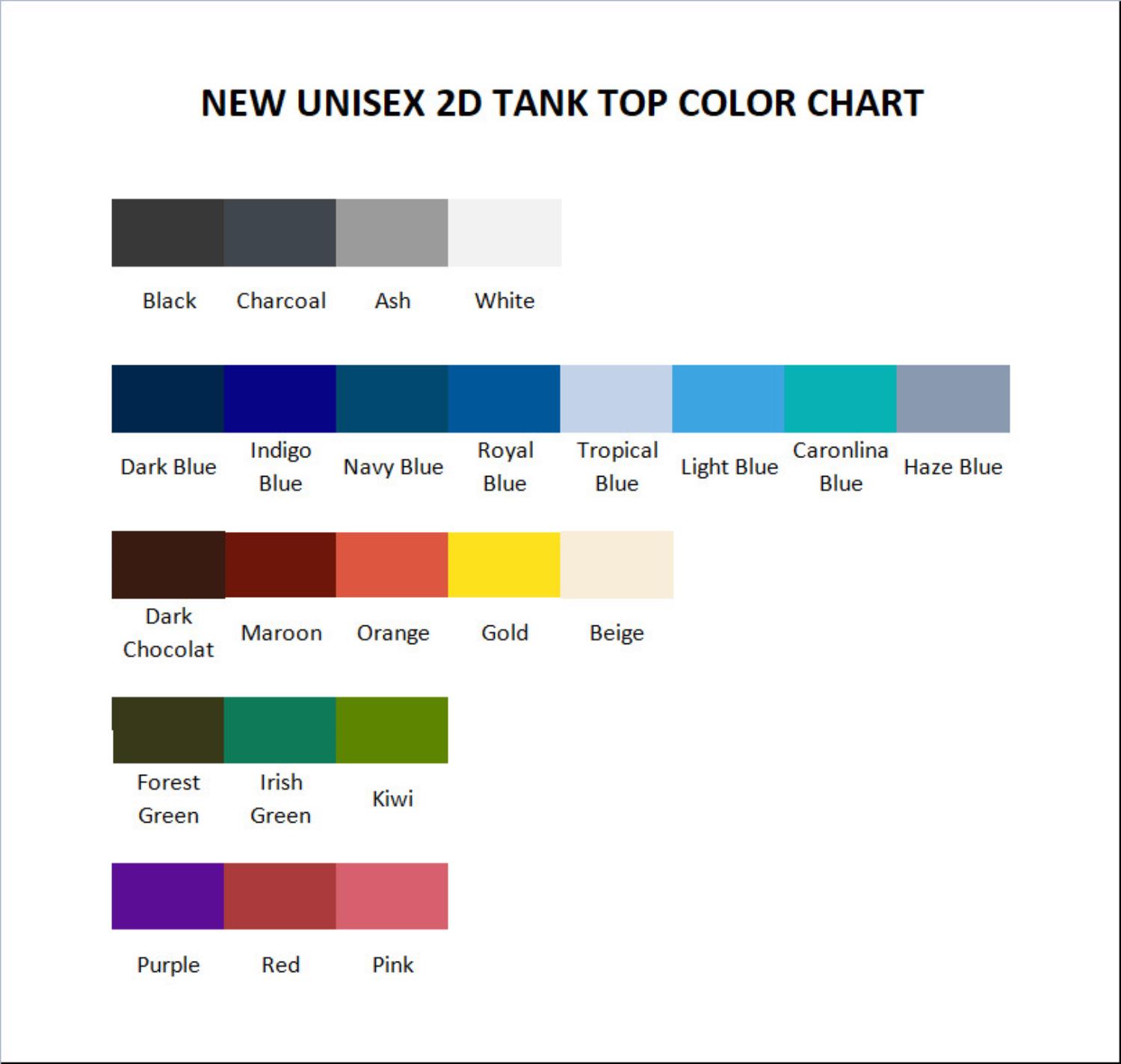 tank top color chart - Out Of Character Shop